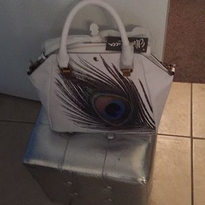 White Satchel w/ peacock image nwt